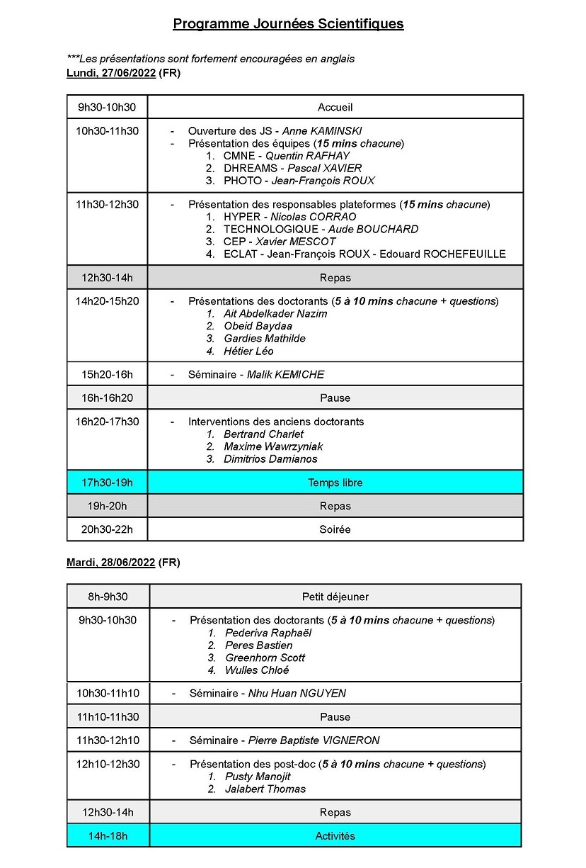 Programme Journées scientifiques 2022