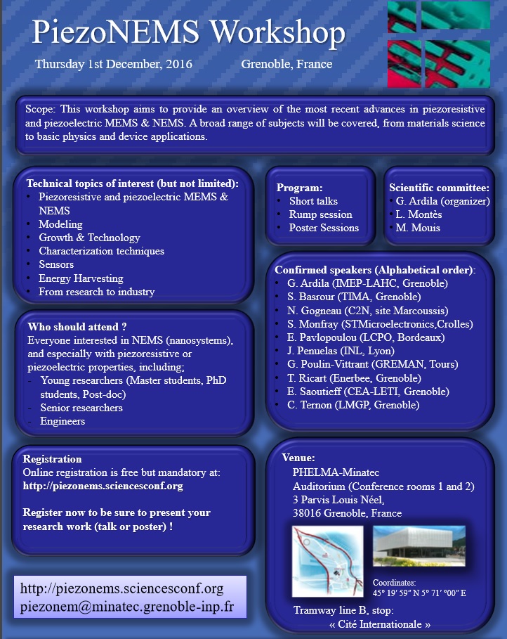PiezoNEMS Workshop - Dec 1st, 2016 - Phelma/MINATEC
