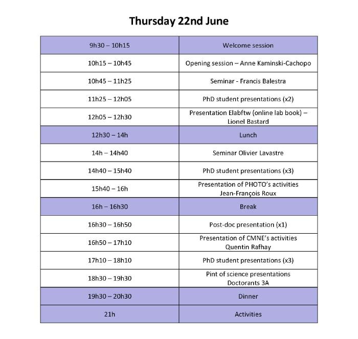 Scientific days program - Thursday 22 June 2023