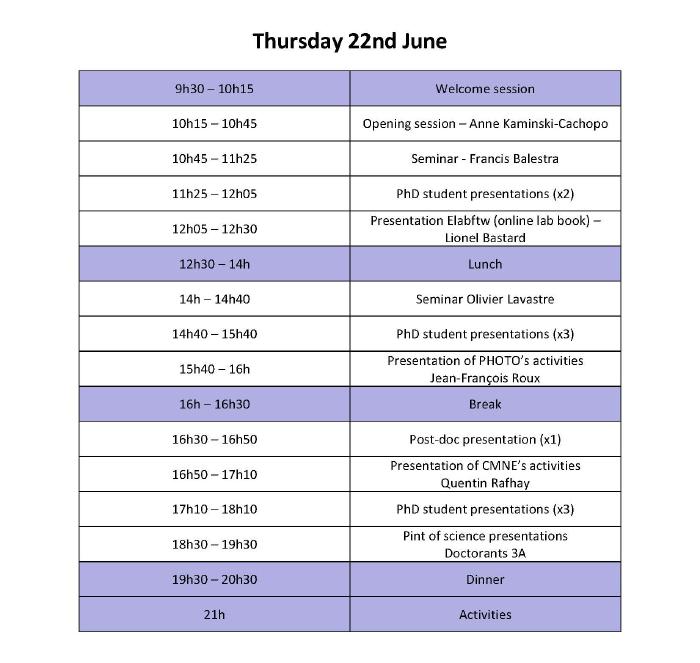 Scientific days program - Thursday 22 June 2023